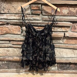 Saints + Secrets Black Floral Tiered Mini Dress Spaghetti Strap